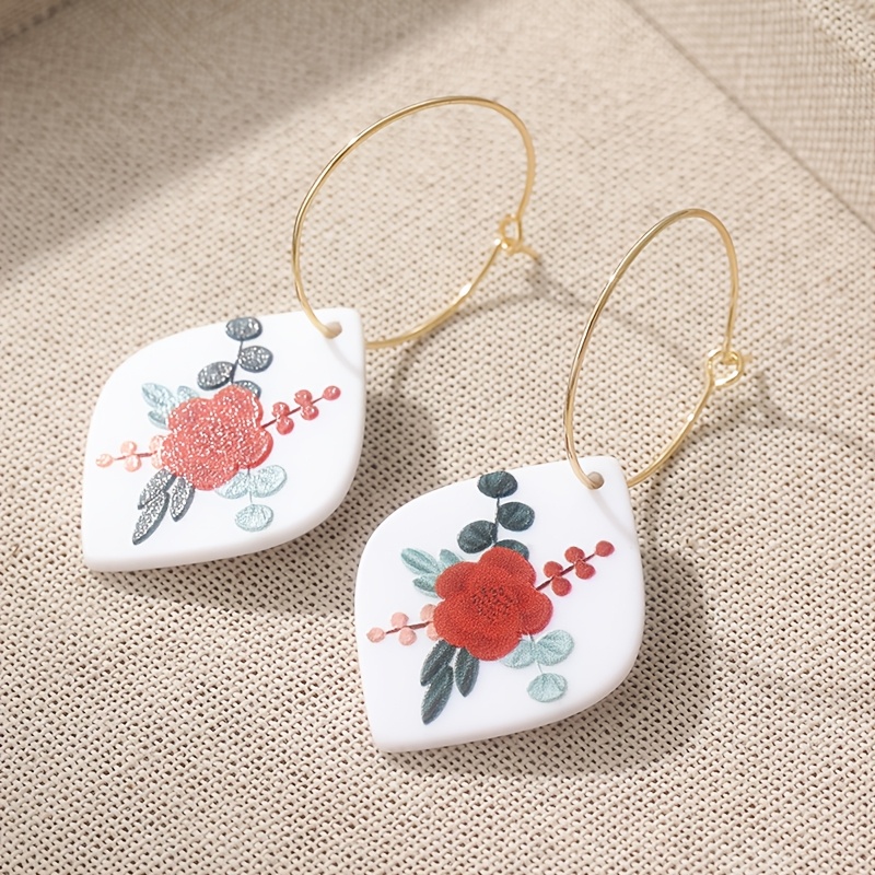 Floral Bouquet Resin Acrylic Sheet Earrings, Charming Gift